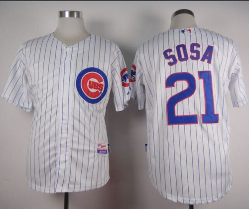 Cubs #21 Sammy Sosa White Home Cool Base Stitched MLB Jersey - Click Image to Close